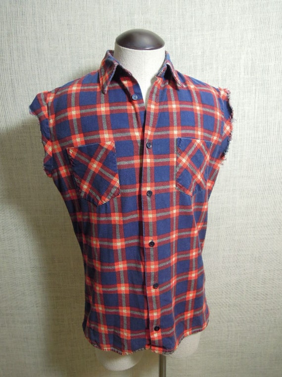 Vintage DICKIES Flannel CutOff Joe Dirt Style Trucker Tough