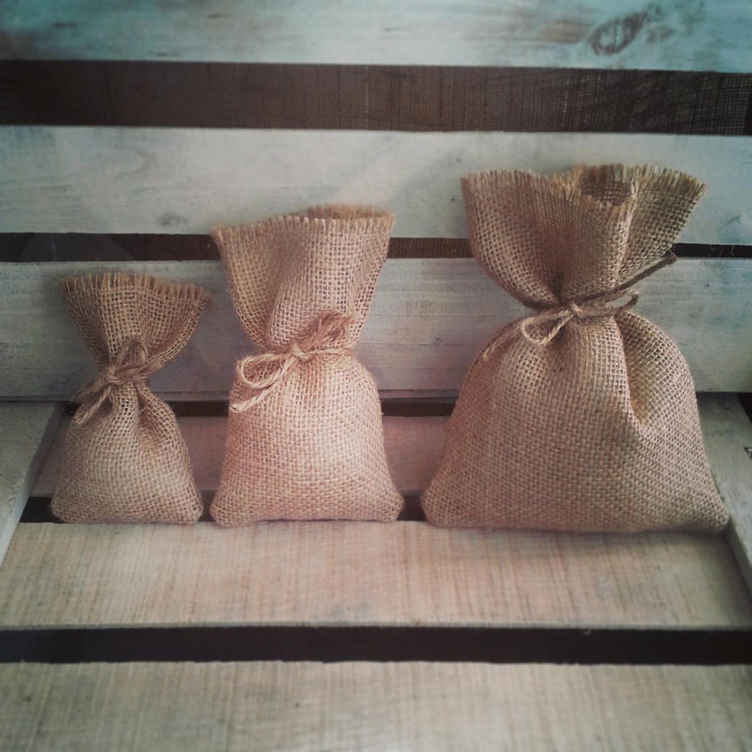 Set of 12 Small 3x6 Burlap Favor Bags w/ Jute