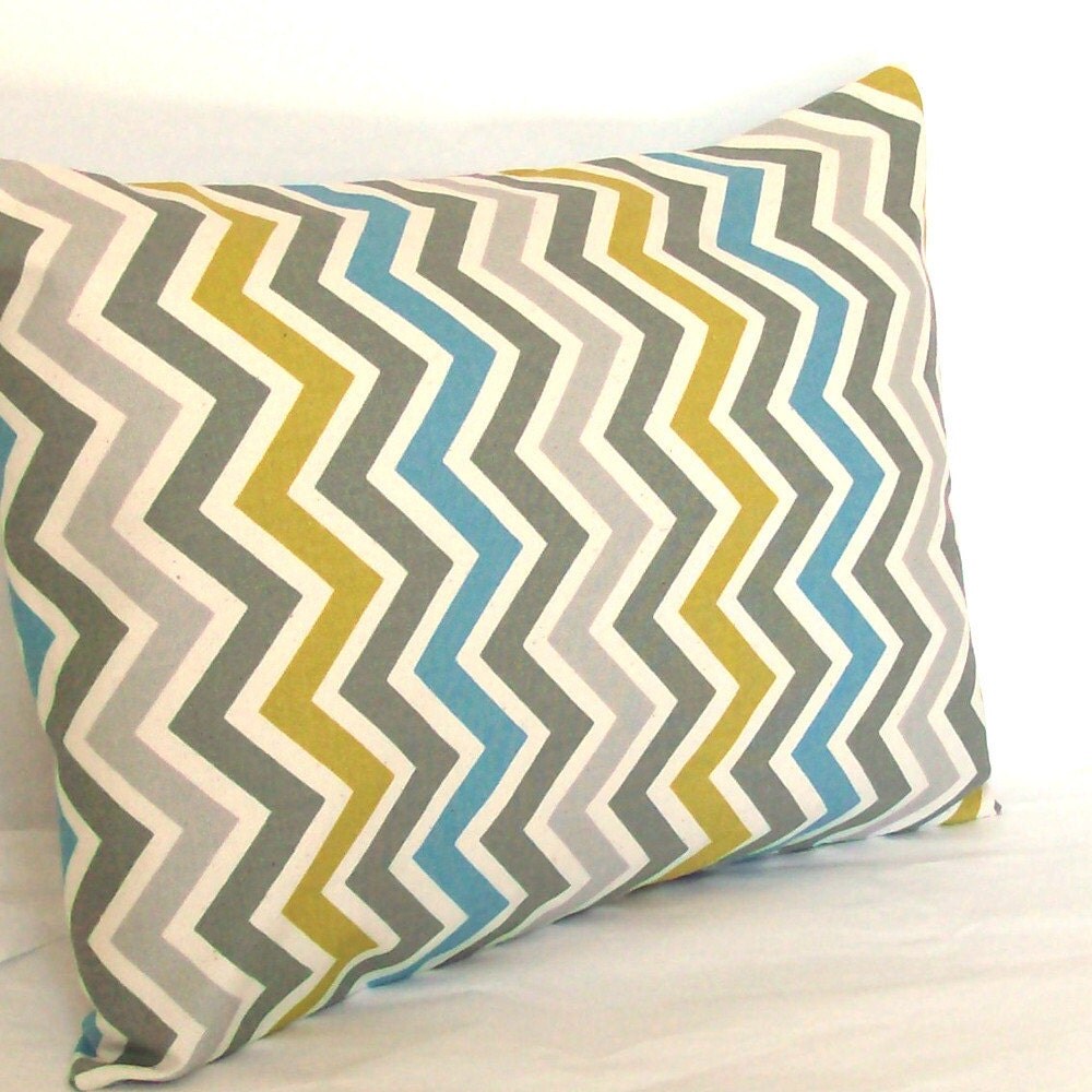 Blue Grey Lumbar Pillow Cover 12x20 14x20 or 16x20 inch
