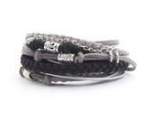 Wrap Bracelet, Silver Gray Black Bracelet, Boho bracelet, suede, double wrap, boho chic