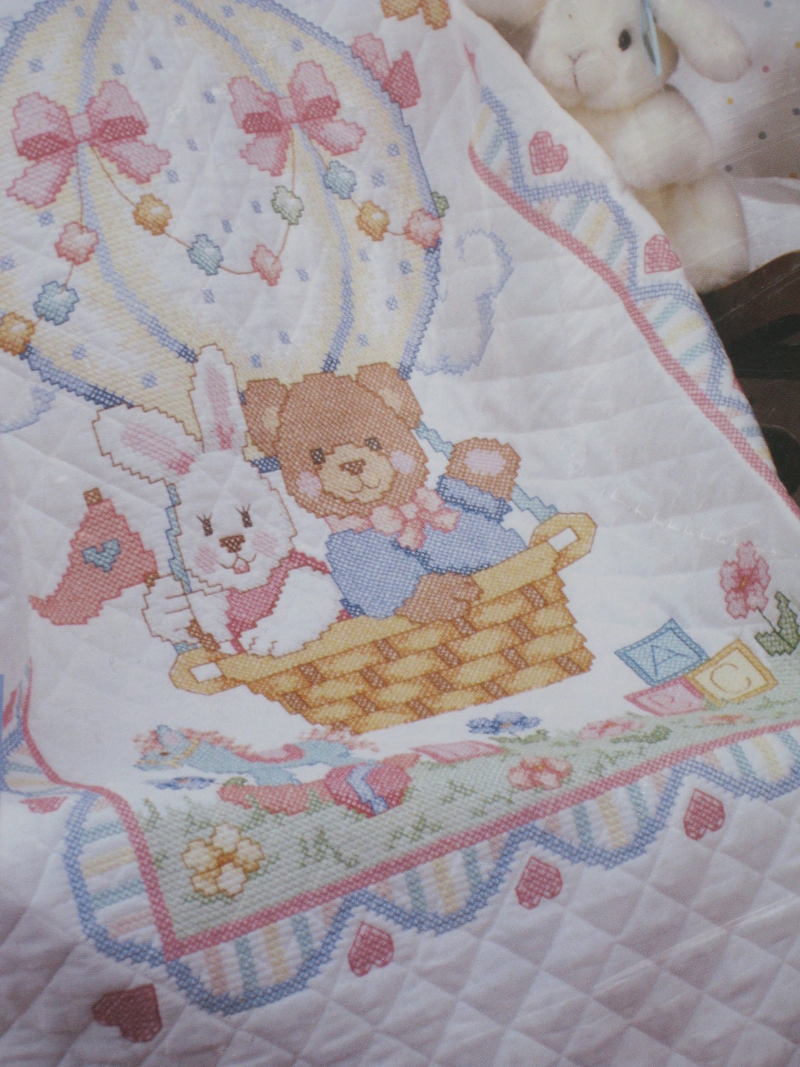 Baby quilt kit stamped cross stitch 1992 Dimensions Bear