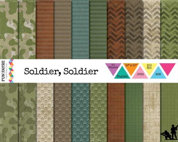 ARMY / MILITARY PAPER 12x12 Pack Digital Green Brown