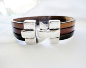 Items similar to Leather bracelet, multi strap, silver plated clasp
