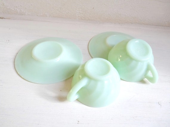 Vintage pair of French JADEITE Espresso CUP and SAUCERS Mint