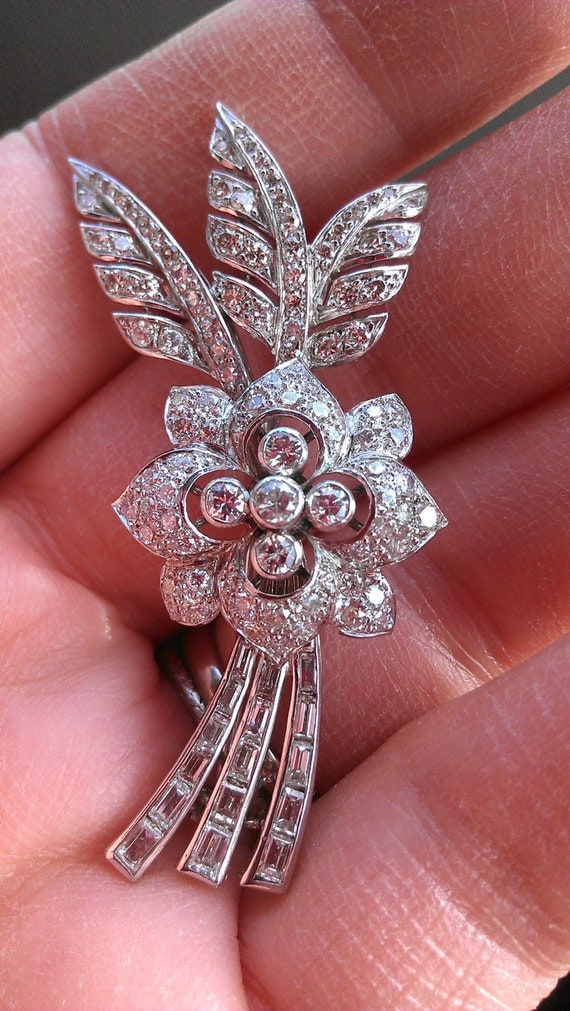 Gorgeous Platinum 2.85ct Diamond Flower Brooch by MADAMECKERSON
