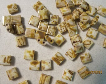 TL-4512, Miyuki Tila Beads, 5x5mm Square, Opaque Picasso Antique White - 5 grams or, choose a Larger Pkg from the 'Options' menu