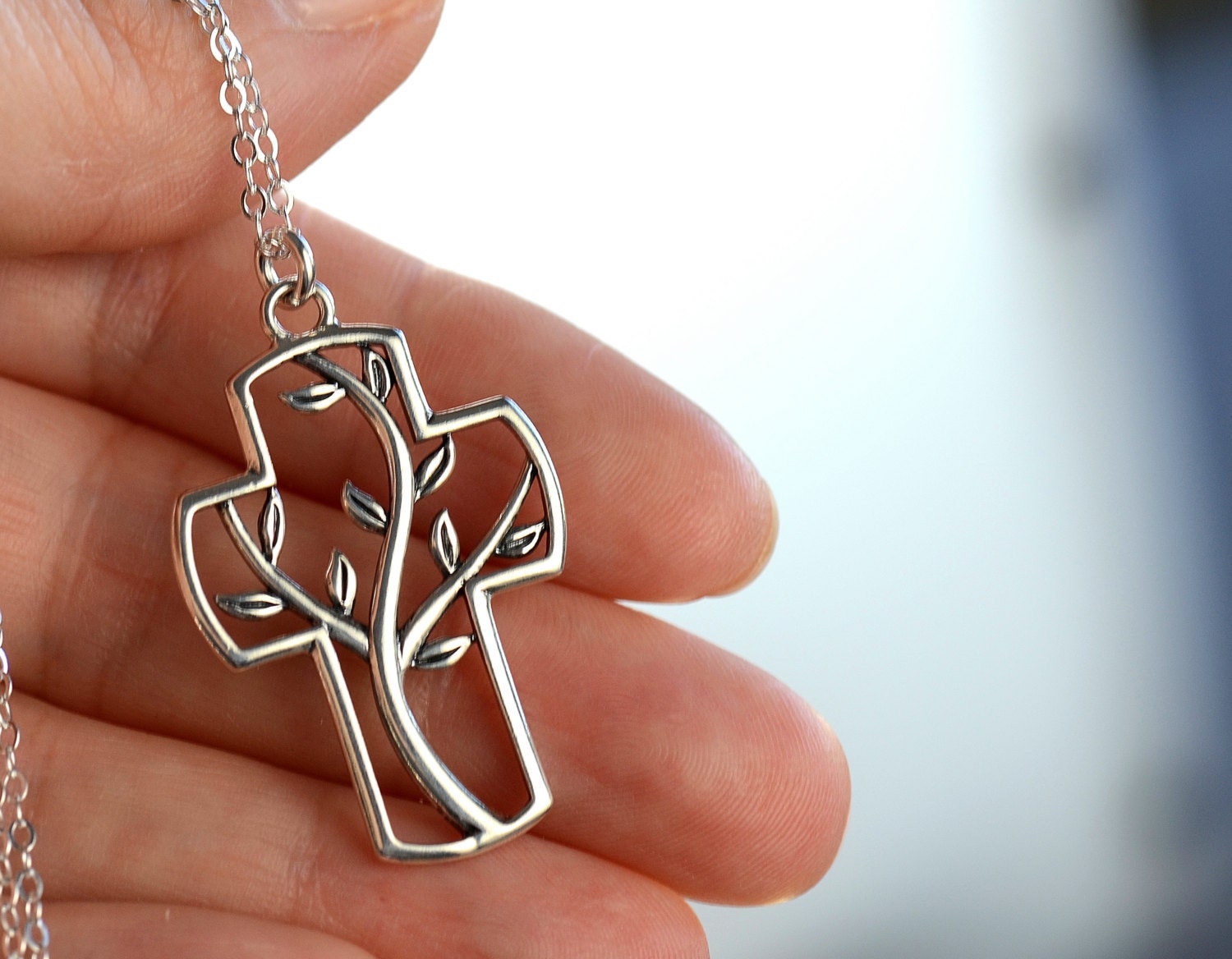 Tree of Life Cross Necklace Sterling Cross Necklace Unisex