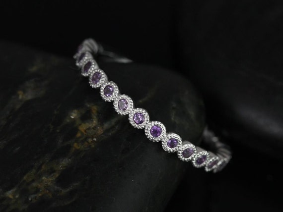 Petite Bubbles 14kt White Gold Amethyst ALMOST Eternity Band WITH Hand Milgrain Beading (Available in Diamonds and Other Metals)