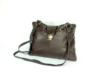 REDUCED~ Vegan Leather Shoulder Bag - Slouchy Vegan Leather Satchel - Dark Brown Vegan Leather Tote - Brown Vegan Leather Shoulder Bag