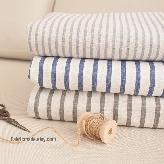 Light Blue Grey Stripes Linen Fabric Clothes Light by fabricmade