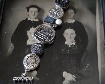 Antique Victorian button bracelet Sterling Silver