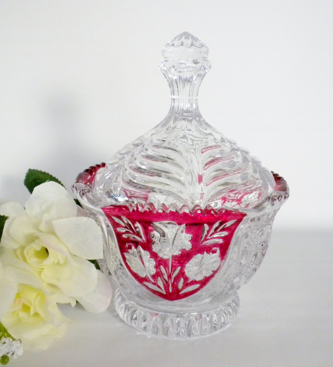 Vintage Ruby Red Candy Dish 24 Lead Crystal Made in by oldandnew8