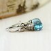 London Blue Topaz Earrings, Oxidized Sterling Silver December Birtstone Wire Wrapped Blue Topaz Jewelry