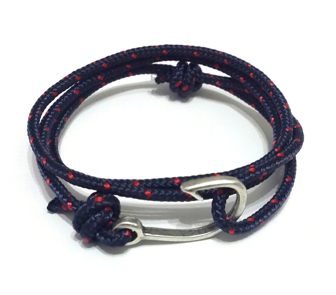 Fish Hook Bracelet in Navy Rope Bracelet Nautical Bracelet