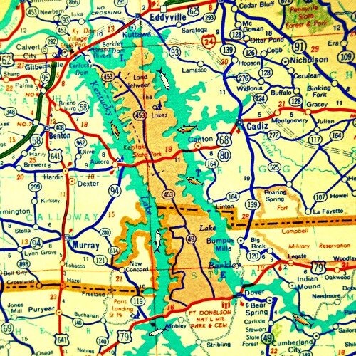 map print LAKE KENTUCKY / BARKLEY photograph lake house art