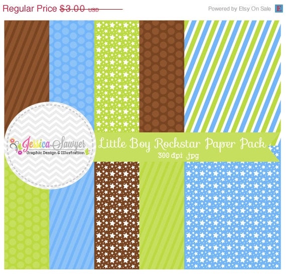 50% OFF - INSTANT DOWNLOAD, rockstar digital paper - boy printable paper pack - stripe background - blue polka dot - striped papers Il_570xn