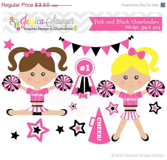 50% OFF - INSTANT DOWNLOAD, pink cheerleader clip art, cheer clipart, cheerleader graphic for invitations, announcements, design Il_570xn