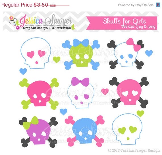 50% OFF - INSTANT DOWNLOAD, skulls for girls clipart, rockstar clip art, for digital scrapbooking, bottle caps, announcements, invitations Il_570xn