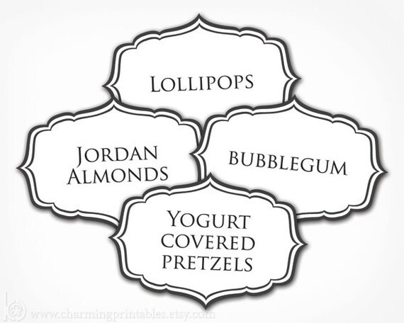 Black / Gray Labels - PRINTABLE PDF File - Black and White Wedding, Candy Buffet, Bridal Shower, Birthday Party Il_570xn