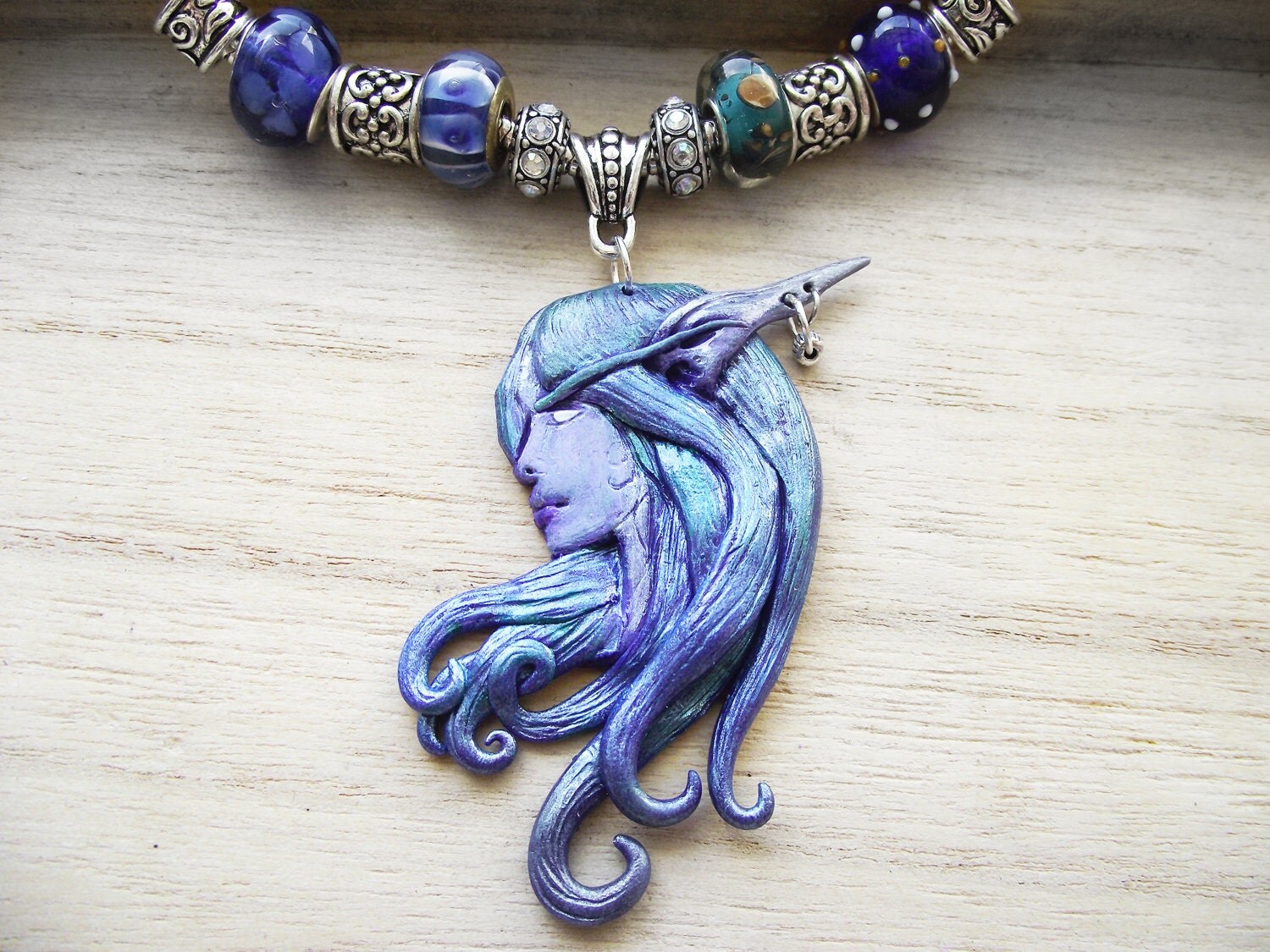 Night Elf Pendant handmade ooak necklace polymer clay World