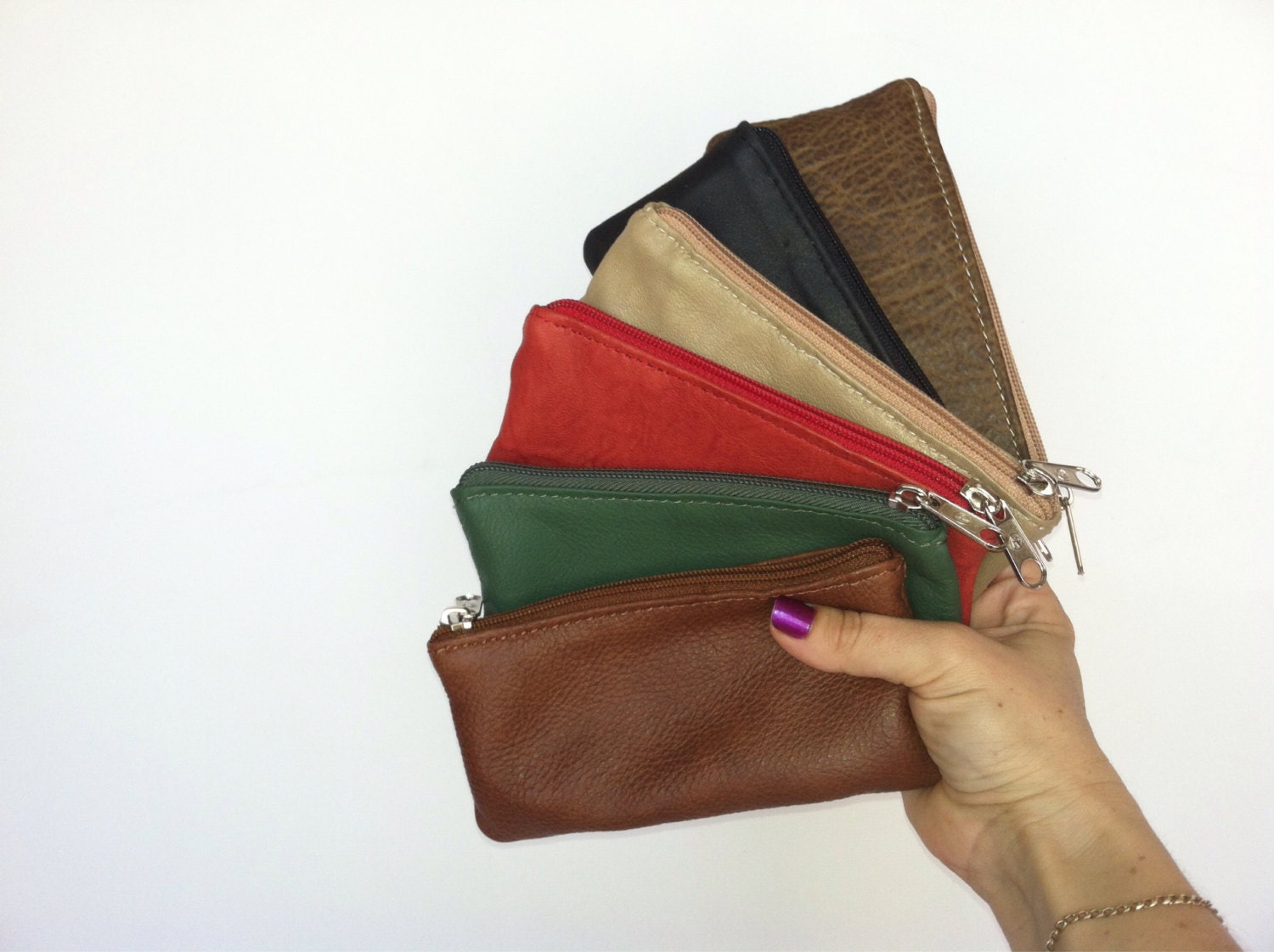Small leather pouch / Mini cosmetic bag / multicolor leather