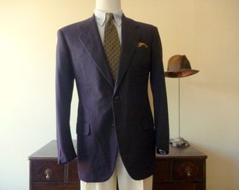 Beautiful Vintage OXXFORD CLOTHES Micro Pin Dot Stripe Navy Blue Trad / Ivy League Jacket 40 Reg. Made in USA.