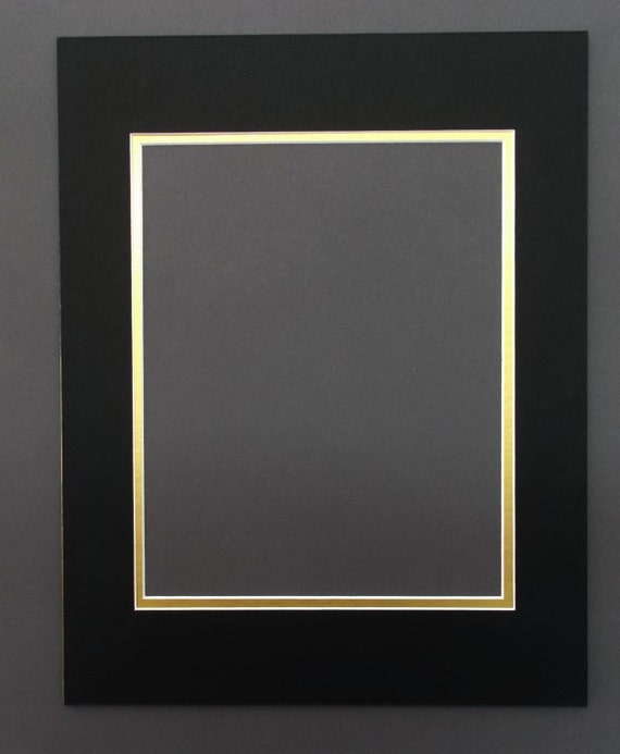 16X20 Black & Gold Double Picture Mat with White Core Bevel