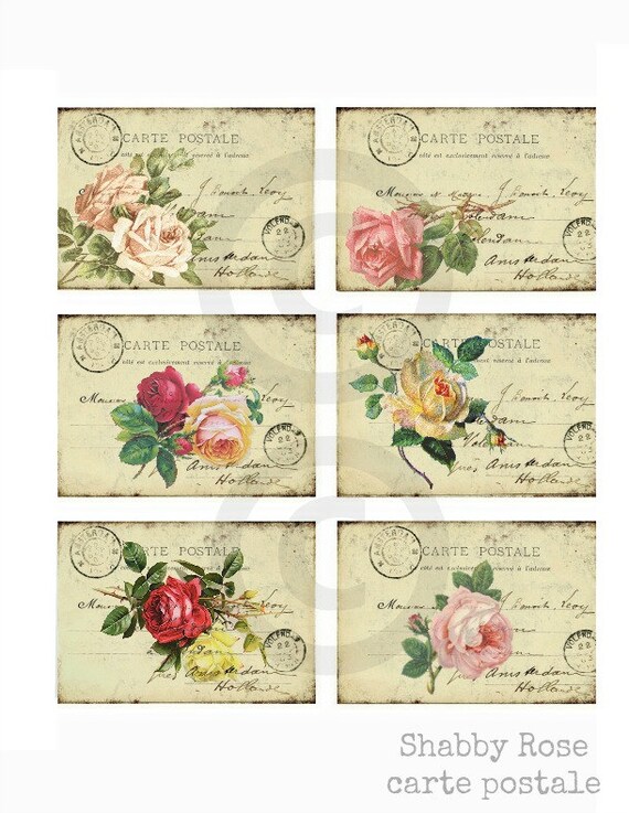 Vintage Roses POSTCARD CARTE POSTALE Vintage Ephemera Hang