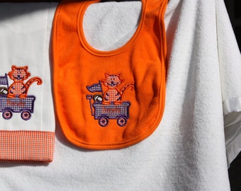 Clemson Tiger in a Wagon Burp Cloth and Bib