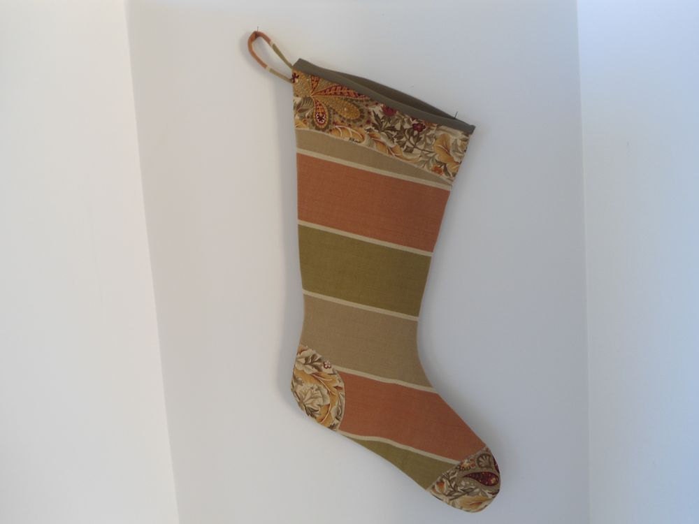 Large Olive Green and Cranberry Lined Christmas Stocking