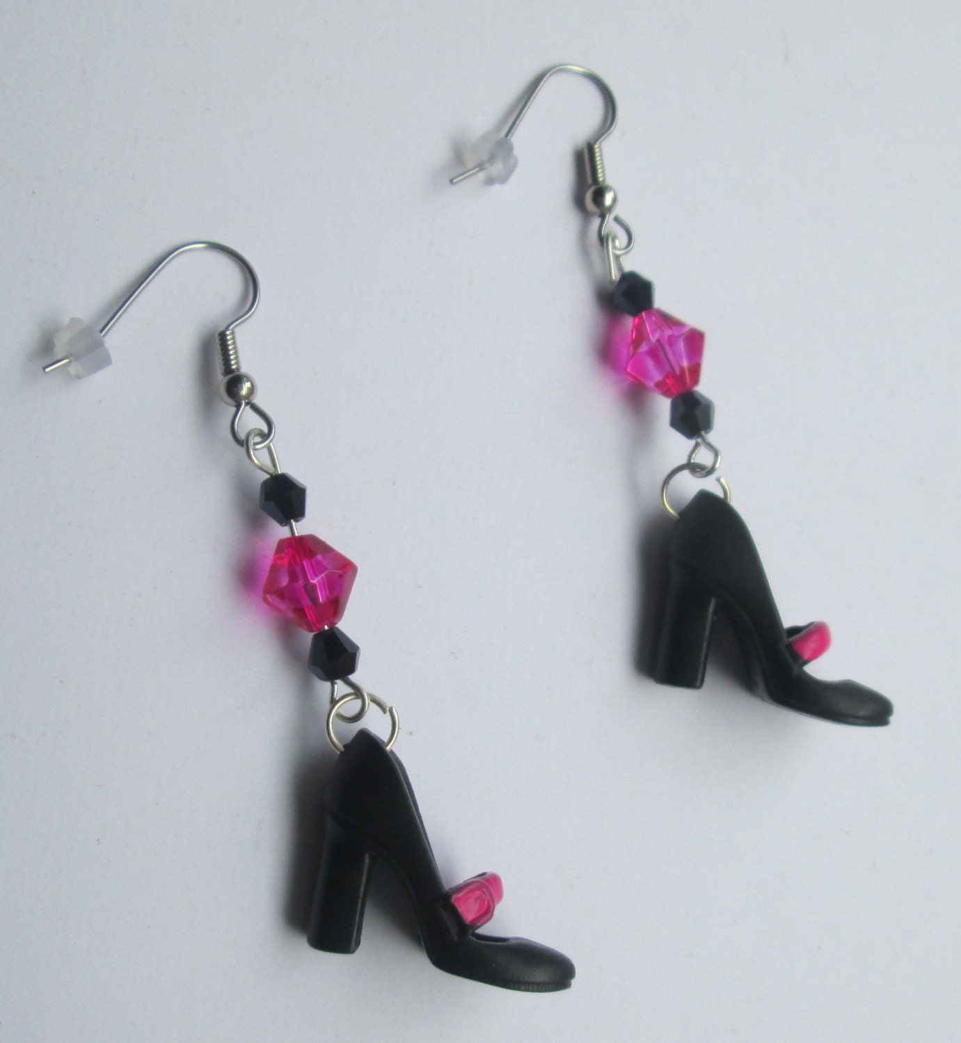 Black Barbie Shoes earrings with Fancy beads / Surgical steel