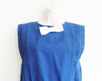 Vintage 60's navy blue dress with white bow