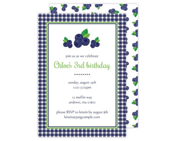 Blueberry Party Invitation or Shower Invitation (Blueberry Party, Blueberry Baby Shower, Blueberry Invitation) Il_570xn