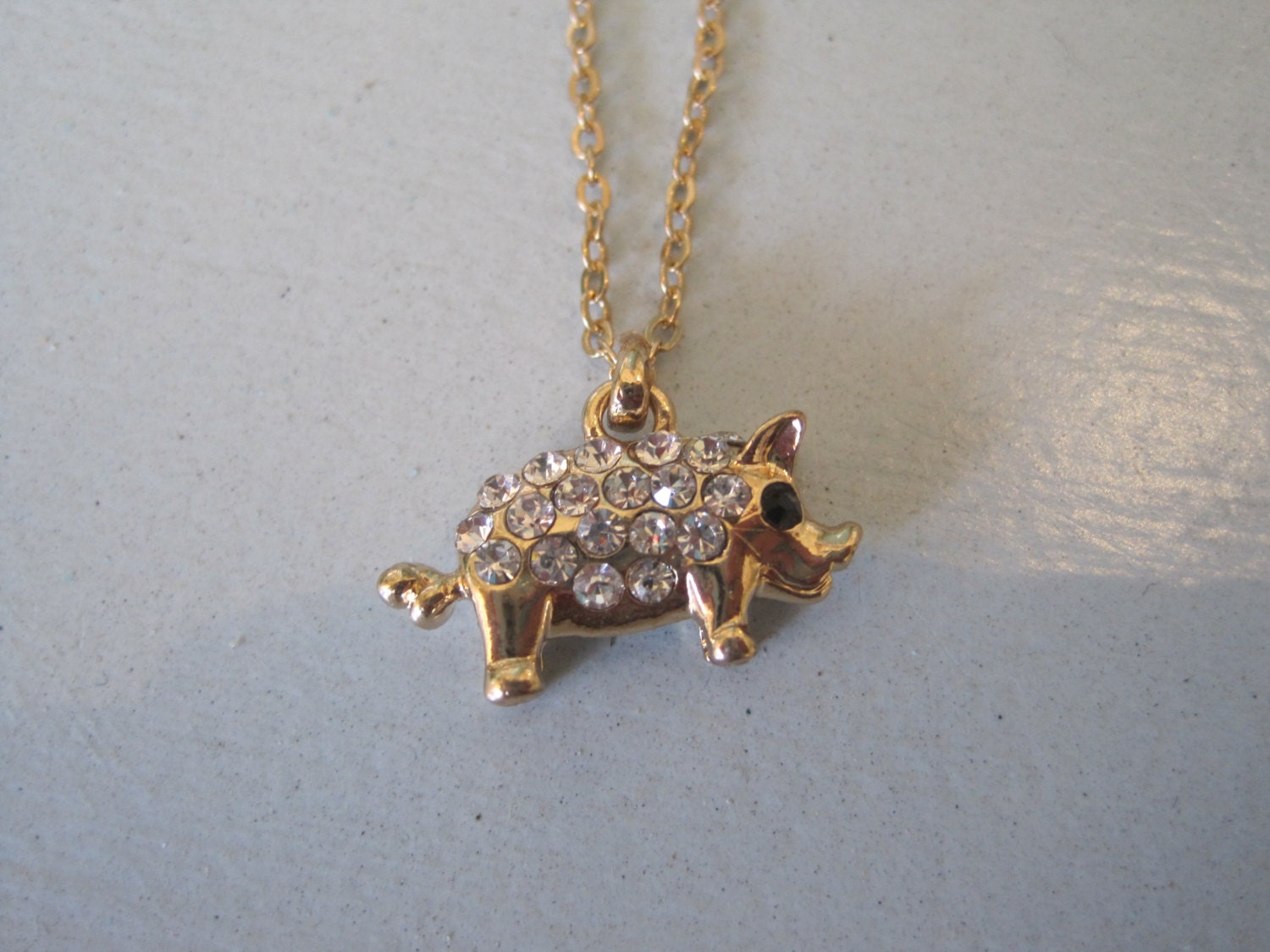 Gold Pig Necklace Rhinestone Pig Necklace