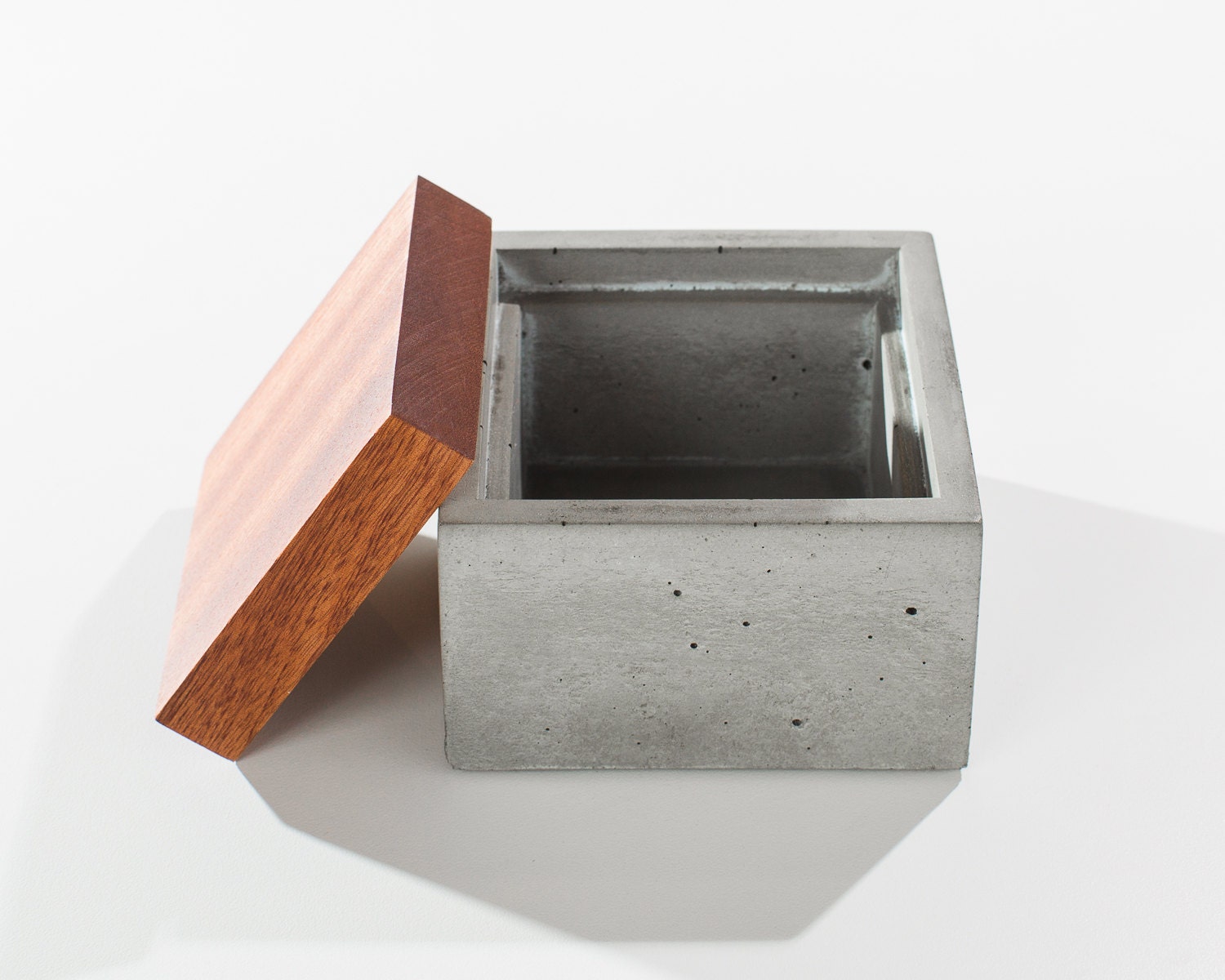 Small Grey Concrete Box with solid Dark American Walnut or