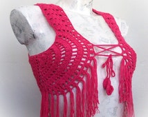 Fuchsia Hippie Crochet Vest,Crochet Vest,Crochet Mandala Vest,for ...