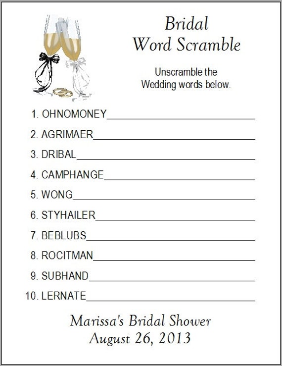 word jumble wedding game Shower 24 Personalized Game WORD SCRAMBLE Bridal