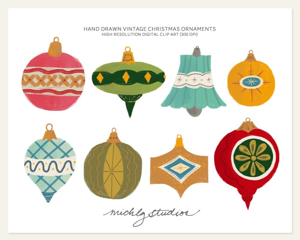 8 hand drawn vintage christmas ornament digital clip art 8 hand drawn vintage christmas ornament digital clip art