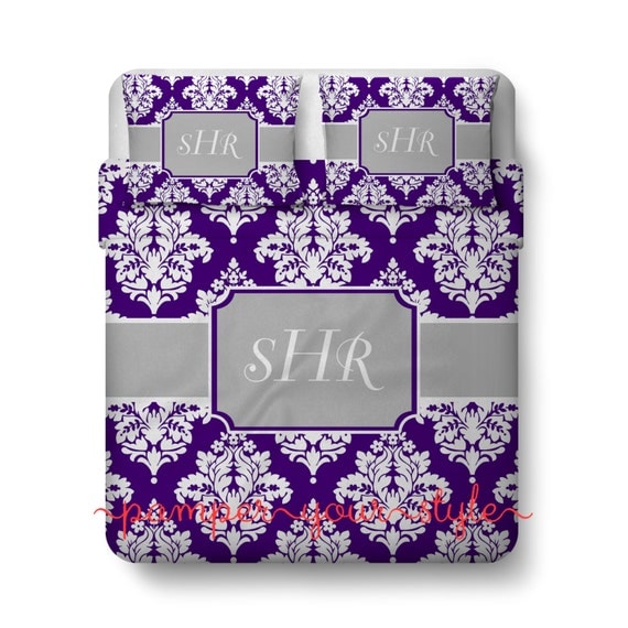 Purple Damask Personalized Bedding Purple and Gray Bedroom