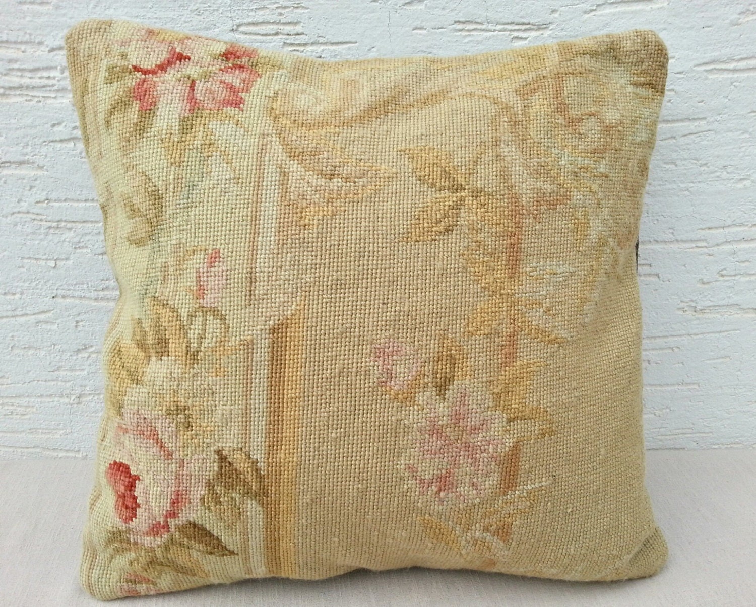 VINTAGE Floral Needlepoint Tapestry Kilim Cushion by pillowsstore