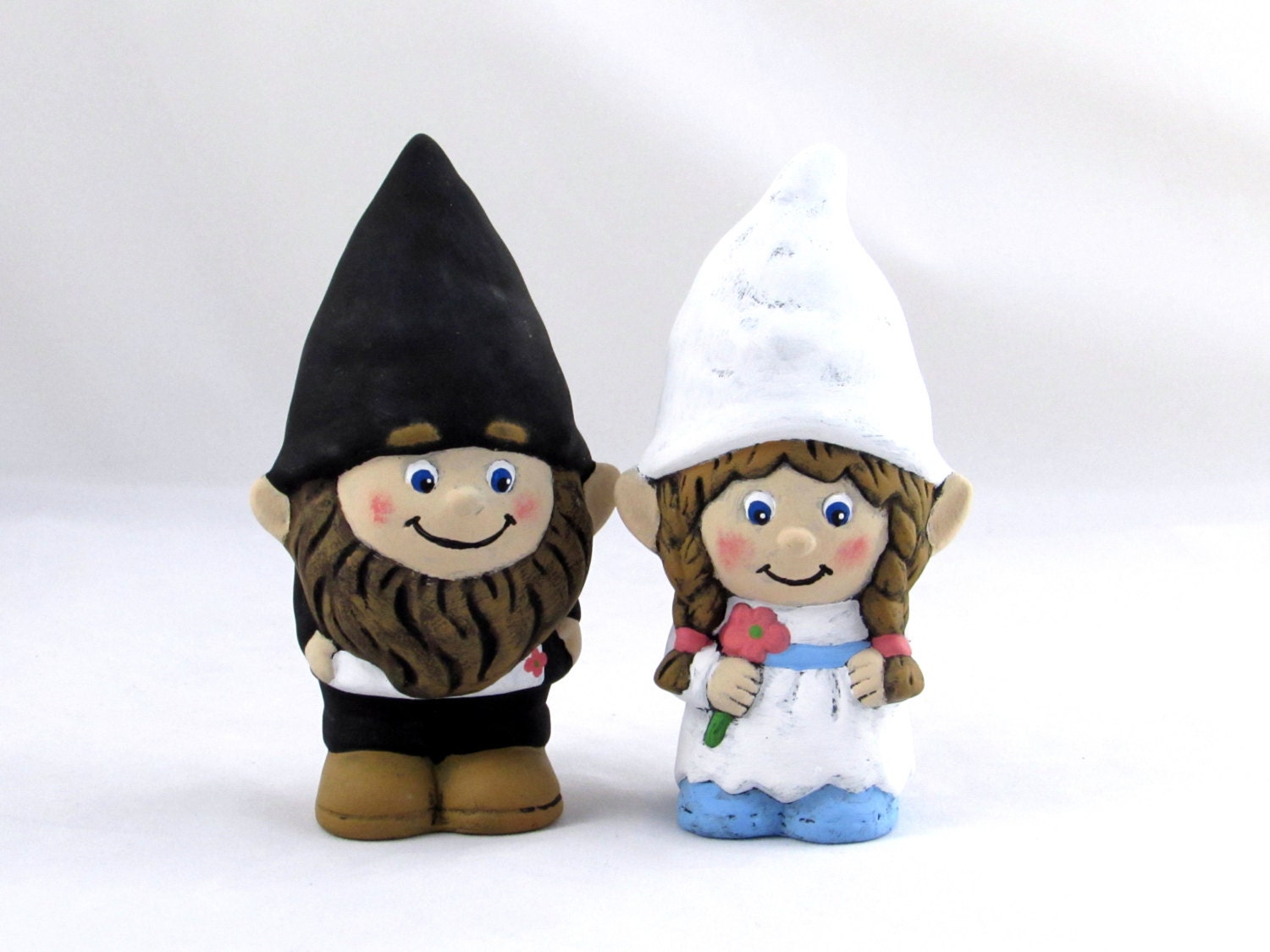 Custom Painted Gnome Cake Topper Set for Weddings 5 inches
