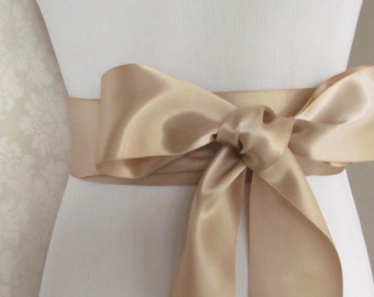 Champagne Bridal Sash / Double Face Sash Ribbon / Ribbon Sash / 12ft sash / 9ft sash / 6ft sash