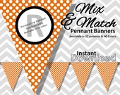 Orange Polka Dot Halloween Bunting Pennant Banner Instant Download, Mix & Match Banners:12 patterns/40 colors - Printable Party Decorations Il_170x135