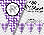 Purple Houndstooth Halloween Bunting Pennant Banner Instant Download, Mix & Match Banners:12 patterns/40 colors, Printable Party Decorations Il_170x135