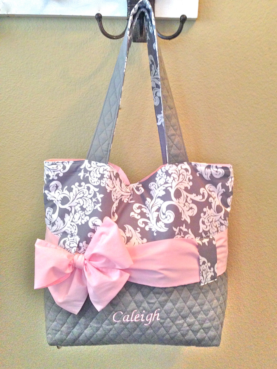 Personalized Diaper Bag Set In Pink & Grey. Bag by CeeJaze