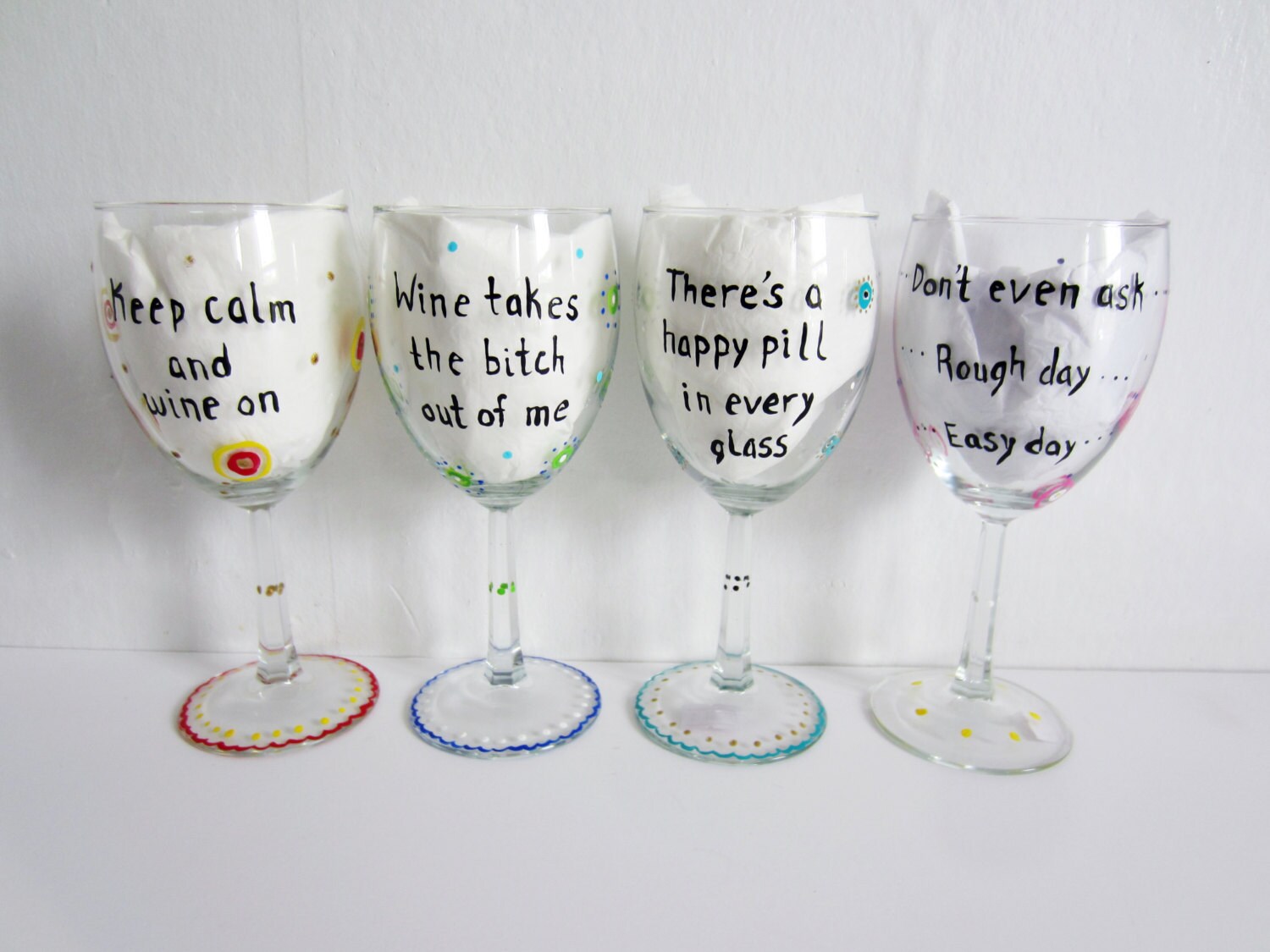 Funny Wine Glass Hand Painted Wine Glasses Set Of 4 Colorful   Il Fullxfull.610228957 Dpbg 