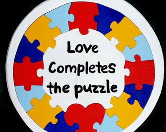 ILY Autism Awareness Wooden PUZZLE ASL Sign by HeatherLeesCrafts