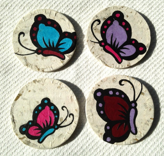 Butterfly Hanji Paper Magnets OOAK Colorful Butterflies Zen Asian Decor Handmade (set of 4)