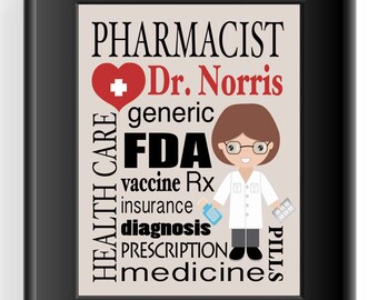 Personalized Pharmacist Gift - Subway Sign - Custom Pharmacist Print - Can be made in other colors - Words can be personalized