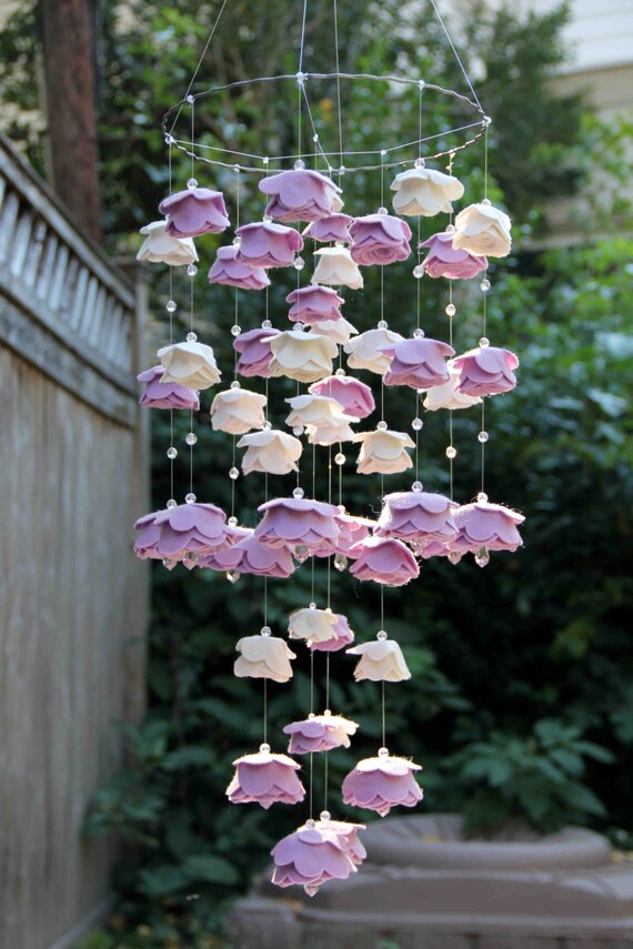 Swarovski Crystal Rose Mobile made in Shades of Wisteria and Linen Style #2 (10 inch ring)